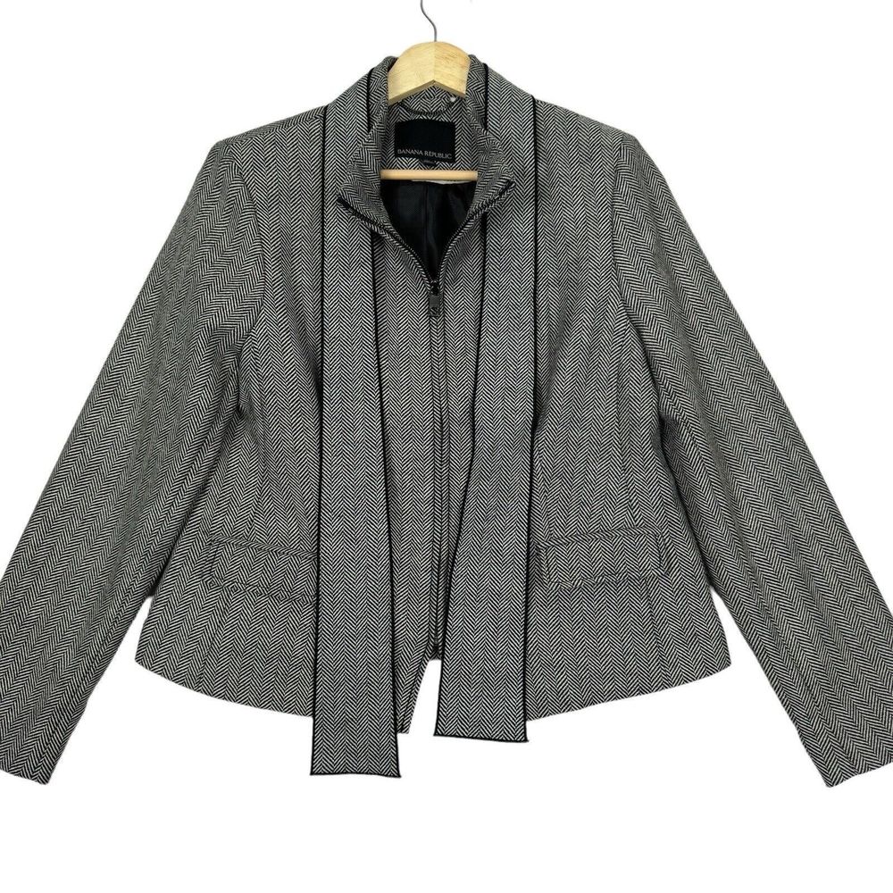 Banana Republic Wool Blend Twill Jacket Womens Petite Size 10 Zip Dress Jacket